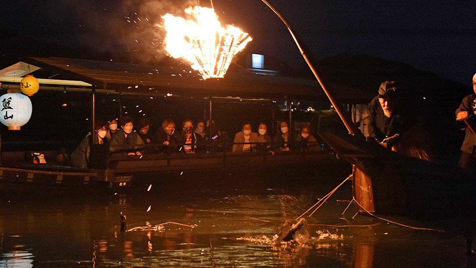 夕日とボートのジグソーパズル フレーム付 千ピース 長良川の鵜飼