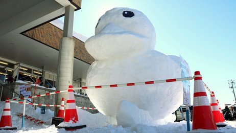 デカかわいい ひるがもちゃん 雪像お出迎え 郡上たかす雪まつり 岐阜新聞web