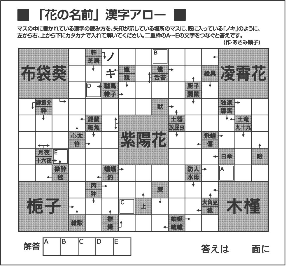 「花の名前」漢字アロー 岐阜新聞Web