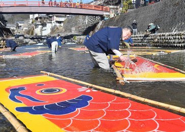 鯉のぼり、真冬の清流を泳ぐ 伝統工芸・郡上本染の「寒ざらし」 | 岐阜